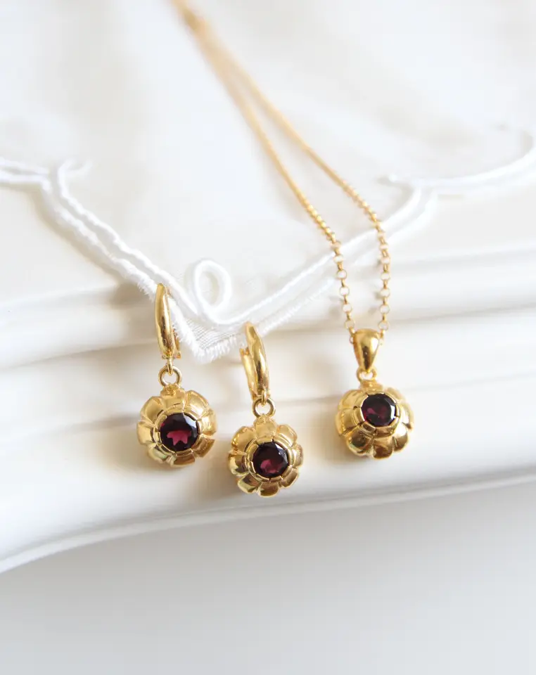 Garnet (Ruby) Taşlı Gümüş Set