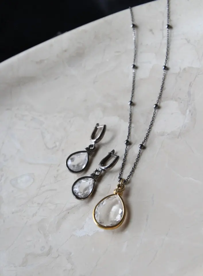 Kristal  Kuvars Gümüş Set