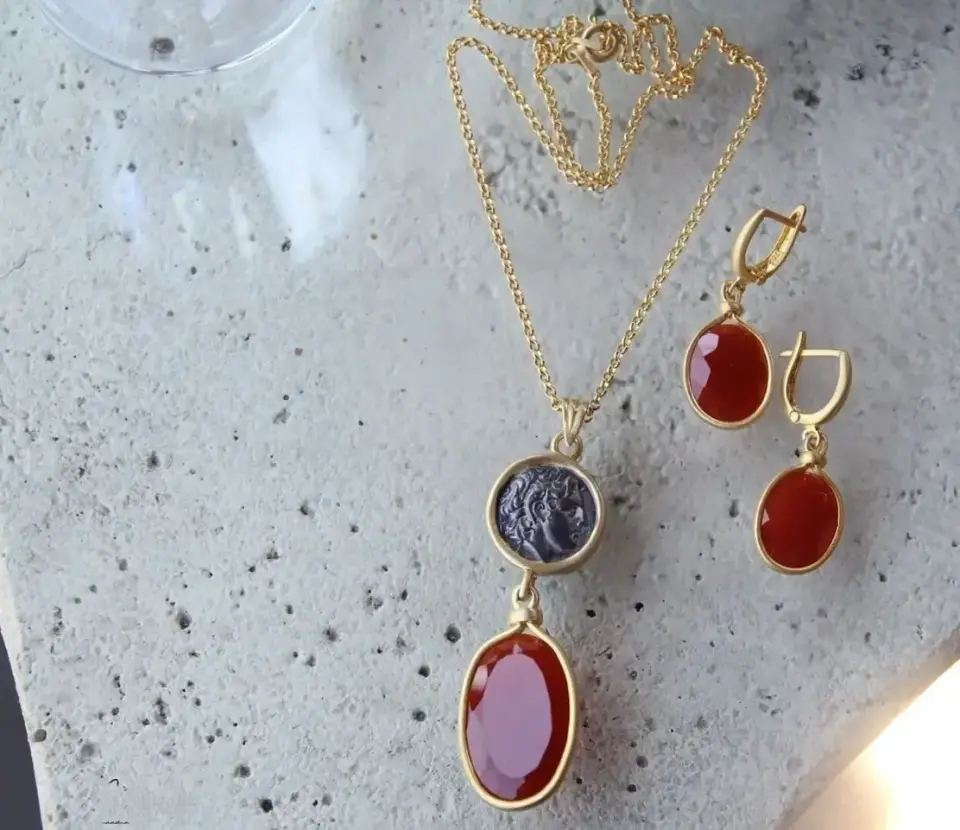 Akik Taşlı Antik Gümüş Set (Kopya)