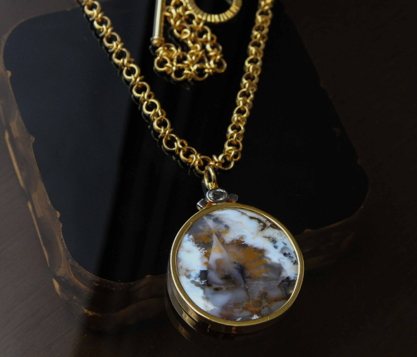 Agate ve Kuvars Taşlı  Gümüş Kolye